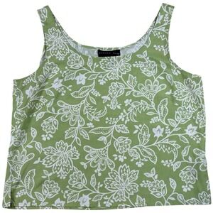 August Silk 100% Silk Tank Top Green Floral Paisley Womens 14 Sleeveless Blouse